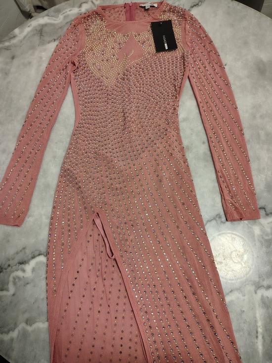 Fashion Nova Dresses & Skirts - Fashion Nova Rose Pink Embellished Long Sleeve Midi Dress